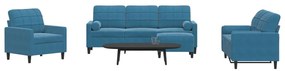 4 pcs conjunto de sofás com almofadões e rolos veludo azul