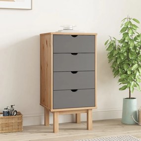 348580 vidaXL Armário gavetas OTTA 45x39x90 cm pinho maciço castanho/cinza