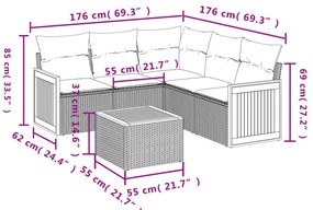 6 pcs conjunto de sofás p/ jardim com almofadões vime PE bege