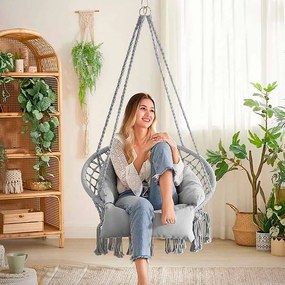 Cadeira suspensa jardim com almofada grossa carga até 120 kg Cinzento