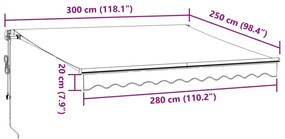 Toldo retrátil automático 300x250 cm antracite e branco