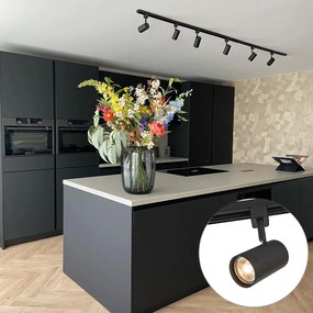 Sistema de iluminação de trilho moderno com 6 focos pretos monofásicos 200cm - Iconic Jeana