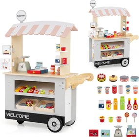 Banca de comida e guloseimas para crianças 75 cm x 30 cm x 100 cm a partir dos 3 anos Carrinho com máquina POS Estante para bebida Cinza