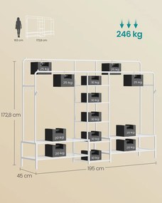 Guarda roupa aberto com 9 prateleiras para quarto 45 x 195 x 172,8 cm, branco