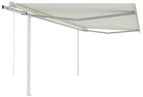 vidaXL Toldo retrátil automático com postes 4x3,5 m cor creme