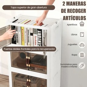 Conjunto de 4 caixas de arrumação empilháveis com portas de rodas com fecho e tampas dobráveis em PP para o quarto Branco 49,5 x 31,5 x 112,5 cm