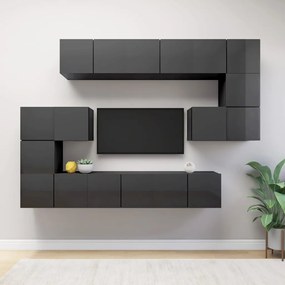 vidaXL 10pcs conjunto de móveis de TV contraplacado cinzento brilhante
