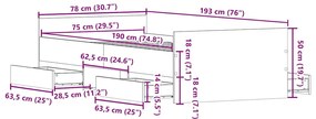 Estrutura de cama c/ painéis cabeceira e pés 75x190 cm branco