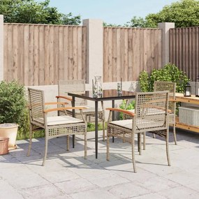 vidaXL 5 pcs conjunto de jantar p/ jardim com almofadões vime PE bege
