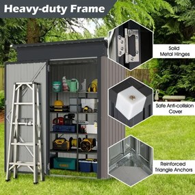 Abrigo para jardim 150 x 88 x 185 cm com telhado inclinado, portas com fechadura, ventilação, cinzento escuro