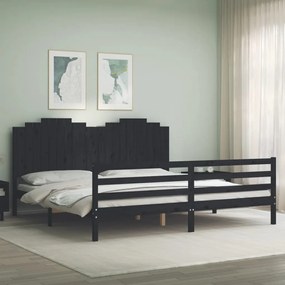 vidaXL Estrutura de cama com cabeceira 200x200 cm madeira maciça preto