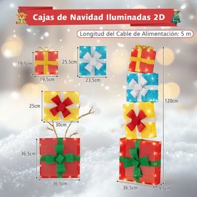 Conjunto de 4 caixas de presente de Natal empilháveis pré-iluminadas 120 cm Decoração natal com LED multicolorido