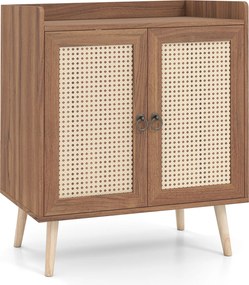 Armário de Arrumação, 67 x 38 x 77 cm, Portas de Rattan PE, Castanho