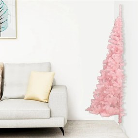 344674 vidaXL Meia árvore de Natal artificial com suporte 240 cm PVC rosa