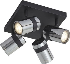 Foco de teto preto com vidro fumê 4 luzes giratório e inclinável - Gianni