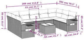 10 pcs conjunto de sofás p/ jardim com almofadões vime PE bege