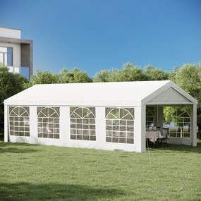 Tenda de jardim para exterior, tenda de eventos 4x8 m, tenda de jardim em polietileno com 8 janelas e estrutura robusta em aço galvanizado branco