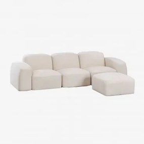 Sofá Modular E Pufe Bastian De 3 Peças Chenille Grossa Branca - Sklum