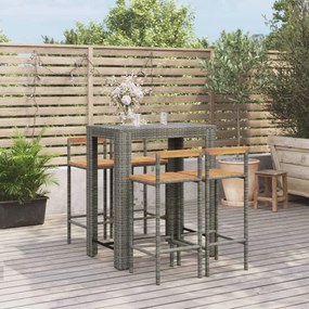 vidaXL 5 pcs conjunto de bar p/ jardim vime PE/acácia maciça cinzento