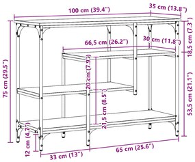 Mesa de Consola vidaXL Carvalho Artesanal 100x35x75 cm Madeira Engenha