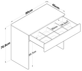 Toucador "Bjorn" - 90 x 76,8 x 45 cm - Branco - Design Moderno