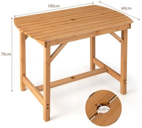 Mesa de jantar externa em madeira de abeto com orifício para guarda-chuva de 4 cm para 4-6 pessoas para jardim no pátio 100 x 60 x 75 cm natural