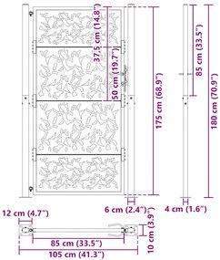 Portão de jardim 105x180 cm design de folha de aço resistente