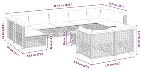 10 pcs conjunto de sofás p/ jardim com almofadões vime PE bege