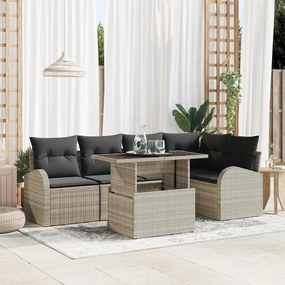 vidaXL Conjunto de Sofá de Jardim de 6 Peças com Almofadas Cinza Claro em Rattan de Polietileno.