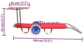 Espreguiçadeira dobrável com toldo e rodas aço vermelho