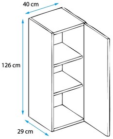 Vitrine de Parede Fiolhal – 40x126 cm – Preto Alto Brilho com LED Azul