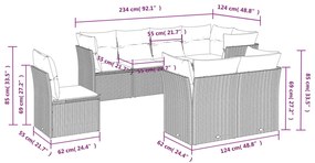 8 pcs conjunto sofás de jardim c/ almofadões vime PE castanho