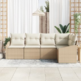 Conjunto de Jantar de Jardim de 5 Peças com Almofadas Bege em Rattan S