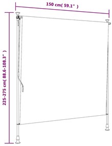 Estore de rolo exterior 150x270 cm tecido/aço laranja e branco