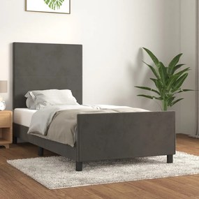 Estrutura de cama c/ cabeceira 100x200cm veludo cinzento-escuro