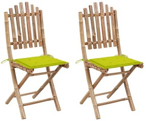 Cadeiras de jardim dobráveis c/ almofadões 2 pcs bambu