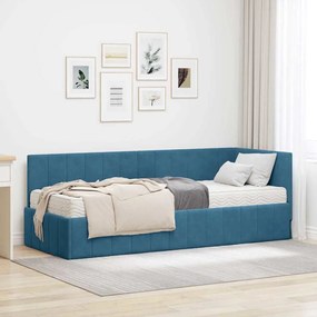 vidaXL Estrutura de Cama de Canto com Colchão 2 pcs Azul Veludo