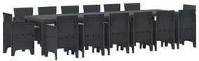 vidaXL Conjunto de Jantar para Jardim 15 pcs Antracite Rattan Polt