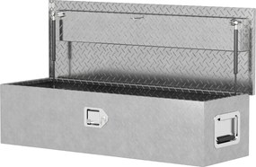 Caixa de ferramentas para reboque, caixa de arrumação em alumínio com pegas largas e antiderrapantes, 99 x 33 x 25,5 cm, prateada