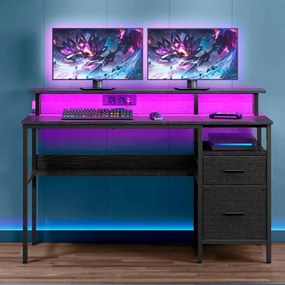 Secretária com gavetas e suporte para monitor em ébano preto