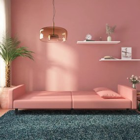 Sofá-cama 2 lugares com duas almofadas veludo rosa