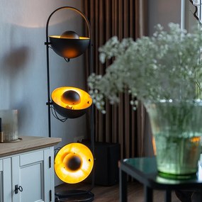 Candeeiro de pé industrial preto com dourado 3-luzes - Magnax