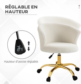 Cadeira de escritório ergonómica, ajustável em altura, assento confortável, giratória branca e dourada