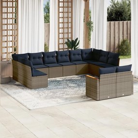 vidaXL 12 pcs conjunto sofás p/ jardim c/ almofadões vime PE cinzento