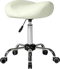 HOMCOM Cadeira tipo sela, cadeira com rodízios ajustável em altura com PU para massagem, spa, clínica, beleza e tatuagem, Creme | Aosom Portugal