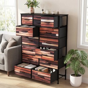 Cómoda com 14 gavetas com gavetas em tecido 85 x 30 x 120 cm, estrutura metálica, organizador para quarto Preto + Castanho