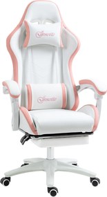 Vinsetto Cadeira Gamer com Altura Regulável e Encosto Reclinável, 65x65x121-129 cm, Branco e Rosa | Aosom Portugal