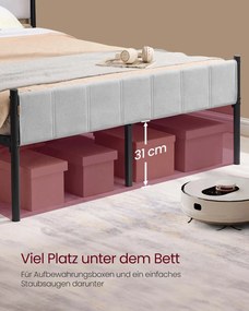 Estrutura de cama de casal 207 x 141,5 x 104 cm (COLHÃO NÃO INCLUIDO) com base em aço cinzento