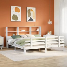 vidaXL Cama com estante sem colchão 180x200 cm pinho maciço branco