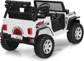 Carro elétrico 12V para crianças com controlo remoto, 3 velocidades, suspensão, música e buzina, para 3 a 7 anos, Branco